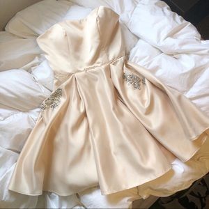 Anny Lee Cream Strapless Dress with Silver Embellishments